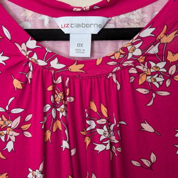 Liz Claiborne Women's Deep Pink Floral Short Flutter Sleeve Blouse – Size 0X - Picture 2 of 4